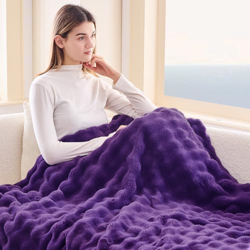 NEWCOSPLAY 3D Bubble Flannel Throw Blanket for Couch Purple, 50"×60" - Image 3
