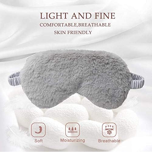 Faux Fur Eye Mask 2PCS Soft Plush Sleeping Blindfold,Grey White - Image 2