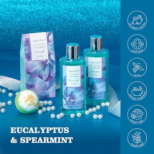 Bath and Body Basket Set, EUCALYPTUS & Mint Spa Gift Basket for Women - Image 6