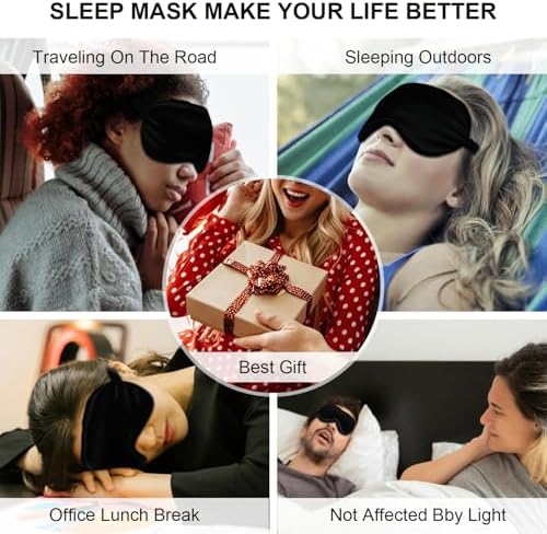 Silk Sleep Mask, Black, Adjustable Strap for Light Blocking, Travel Rest, Puffy Eyes Relief, Single Pack (Black) - Image 6