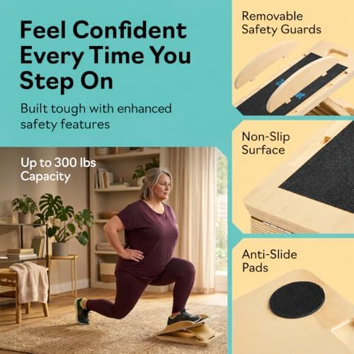Slant Boards for Exercise, Wooden Slant Board, Calf Stretch Board with 7 Incline Angles, Velour Board, Balance Board & Calf Stretcher, Portable Incline Board for Physical Therapy, Ankle Mobility, Heel & Knees - Image 4