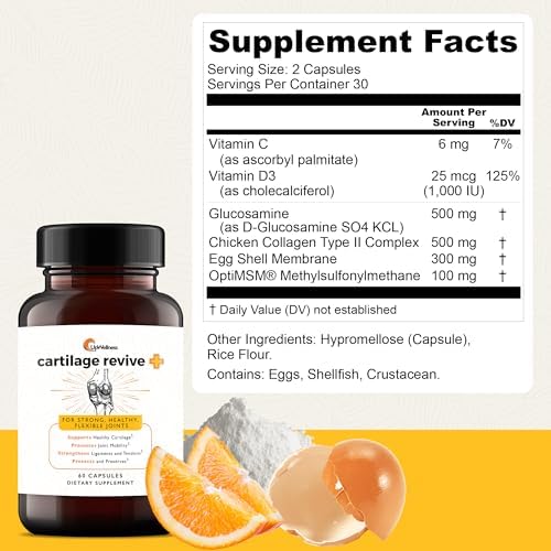 UpWellness Cartilage Revive + Joint Support Supplement for Men and Women with Type II Collagen for Joints - D-Glucosamine Sulfate, MSM, Vitamin D3, Vitamin C and More - 60 Capsules - Image 2