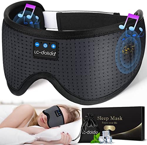 LC-dolida Sleep Headphones, Sleep Mask Bluetooth Wireless Music Eye Mask, Sleeping Headphones for Side Sleepers Sleep Mask with Bluetooth Headphones Ultra-Thin Stereo Speakers Perfect for Sleeping by LC-dolida