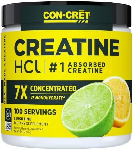 CON-CRET Creatine HCl Powder for Women and Men, Lemon Lime, 100 Servings by CON-CR%C4%92T%C2%AE