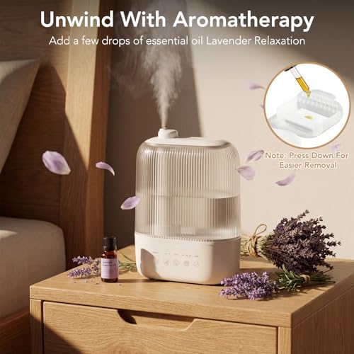 Electactic 3L Top Fill Humidifier, Essential Oil Diffuser & Cool Mist Humidifiers, Smart Humidity Control, Quiet Ultrasonic, 360° Nozzle, 7-Color Light for Bedroom, Home Office - Image 3
