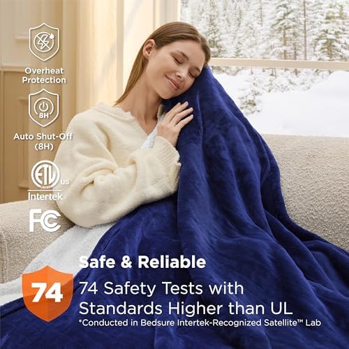 Bedsure Heated Blanket Full Size, Soft Electric Blanket with Preheat, Navy - Image 6