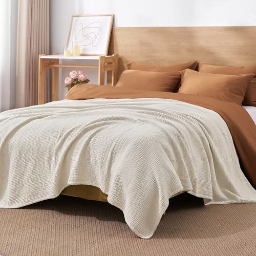 David's Home 100% Cotton Muslin Throw Blanket for College Dorm, 4-Layer Soft Breathable Lightweight Comfy Cozy Throw Guaze for Hot Sleepers, 3D Bubble Room Decor for Bed, Giftable, Brich, 50"x70" - Image 6