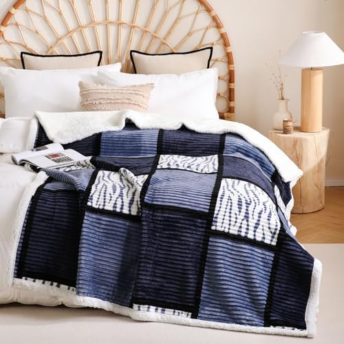 PU MEI Sherpa Blanket Fleece Throw Blanket Twin Plaid Thick Bed Blanket, Soft Warm Cozy Throw Blanket, 60”*80” Zebra-Blue - Image 2