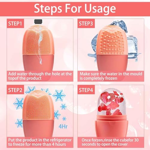 XHJRI Ice Face Roller Massager,Ice Cube Roller for Face, Eyes and Neck Naturally Conditioning and Skin Care,De-Puff Eye Bags,Reduce Migraine Pain,Reusable Massage Silicone Ice Mold (New Pink) - Image 5