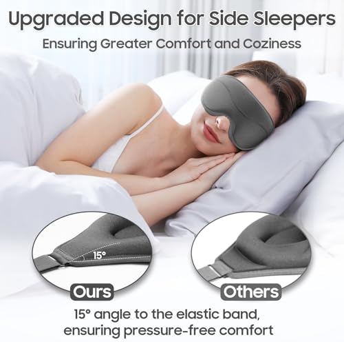Sleep Mask - Total Blackout 3D Sleeping Mask, Super Lightweight & Silky Soft Eye Mask for Sleeping, Fully Adjustable Fit for Home, Office, Traveling, Meditation, Yoga, Gray, Mothers Day Gifts - Image 3