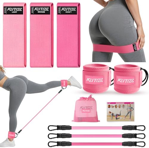 KUTIZE Ankle Resistance Bands with Cuffs & Fabric Resistance Bands Set - Legs & Glutes Workout Equipment for Women & Men, Home Gym Heavy Exercise Bands for Hip, Yoga, Strength Training, Rehab, Pilates by Unknown