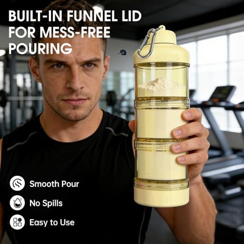 BYLWORKOUT 3-Layer Protein Powder Container with Funnel and Keychain - Image 3
