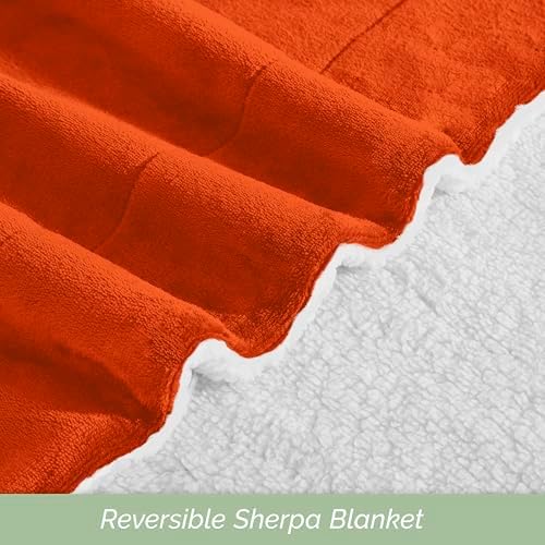 Elegant Comfort Ultra Soft Reversible Flannel Sherpa Blanket - Cozy Silky Fleece Throw for Couch, Bed - Plush Fuzzy Warm Winter Blanket for Gift, King, Orange - Image 5