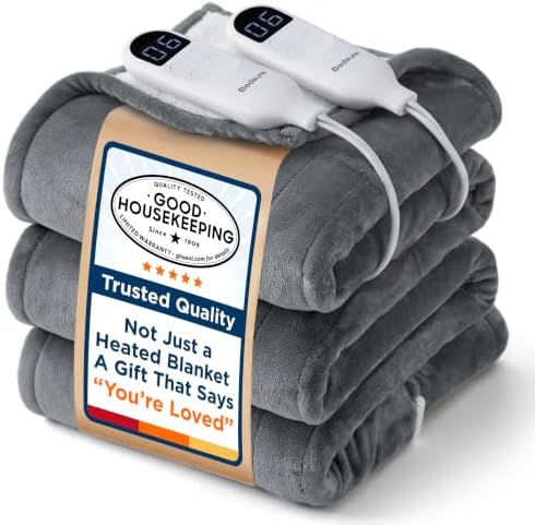Bedsure Electric Blanket Queen Size - Dual Control Heated Blanket Queen, Fast Heating with 6 Time Settings (Up to 10H) & 6 Heat Settings, Warm Gift for Grandma (84x90 inches, Grey) by Unknown
