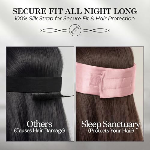 SLEEP SANCTUARY 100% Pure Mulberry Silk Sleep Mask - 22 Momme Light Blocking Hook & Loop Silk Eye Mask for Sleeping - Secure Fit for Side Sleepers, Women & Men - Cloud Soft (Pink) - Image 5
