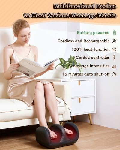 LINGTENG Cordless Foot Massager with 120°F Heat, Rechargeable Shiatsu Foot and Calf Kneading Machine with 3 Intensities and Remote for Home Office, Gifts for Women, Men, Dad, Mom - Image 2