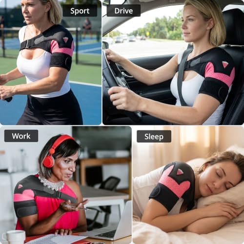 Shoulder Brace - Support & Injury Prevention Brace- Joint Pain Releaser- Shoulder Compression Wrap Strap - Adjustable Injury Accessories for Shoulders - Premium Quality Strap by FIGHTECH (Pink, L-XL) - Image 3