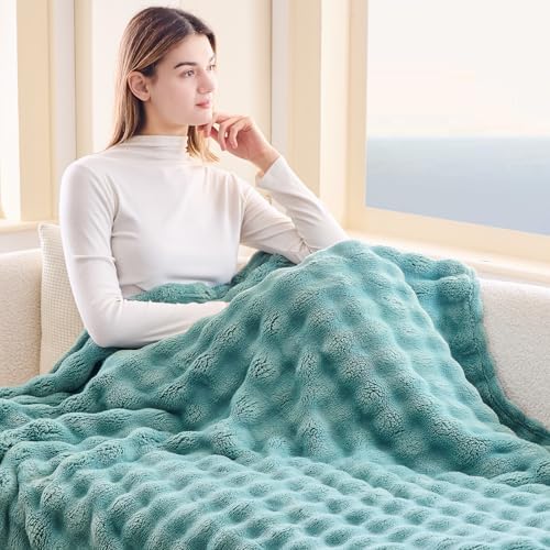 NEWCOSPLAY 3D Bubble Flannel Throw Blanket for Couch Light Teal, 50"×60" - Image 3