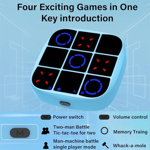 Tic-Tac-Toe Bolt Game, 4-in-1 Handheld Puzzle Games Console, Electronic Tic-Tac-Toe Game for Educational and Memory Growth, Portable Travel Games for Car Ride, Board Games for Kids and Adults (Blue) - Image 2
