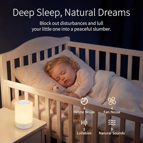 Night Lights, White Noise Machine – 20 Non-Looping Sleep Sounds, Rechargeable Battery, Touch Control, 6 Timers & Memory Function | Portable Sound Machine for Baby, Adults, Nursery, Travel - Image 2
