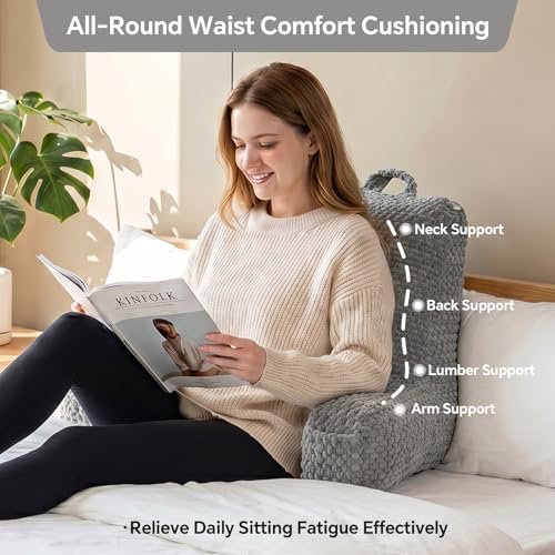 19" Back Support Pillow for Dorm Room Essentials,Gray Corduroy,Large - Image 2