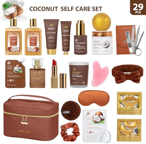 25 Pcs Mother's Day Gift, Bath & Body Gift Set for Women, Skin Care Set, Coconut Vanilla Spa Gift Basket, Self Care Set, Cosmetic Bag, Christmas, Birthday, Anniversary, Valentines, Mom, Wife - Image 2