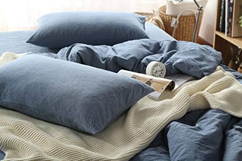 F.Y.Dreams 100% Washed Cotton Duvet Cover for Weighted Blanket 80x87 inches with 16 Ties, Zipper on Long Side/Demin Blue/Just Duvet Cover - Image 6