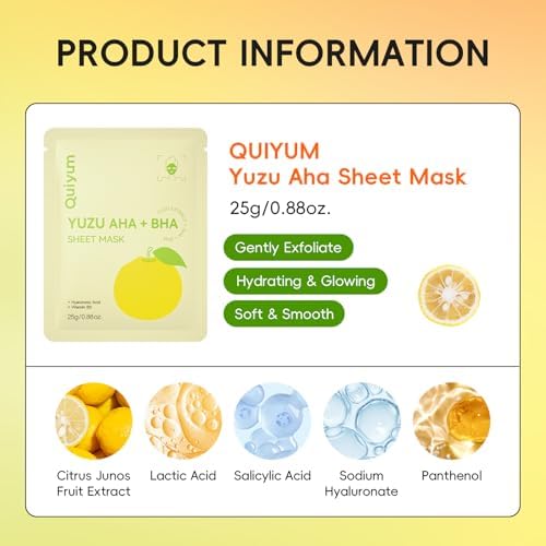 QUIYUM 14 Pack YUZU Sheet Mask - Oil control Facial Masks for Women & Teens - Image 2
