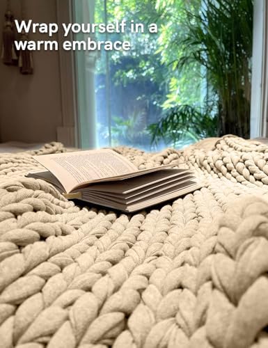 YnM Cotton Weighted Blanket, Handmade Chunky Knitted Design, Soft and Cozy, Temperature Regulating and Breathable, Machine Washable Throw for Sleep or Home Decor (Beige, 60x80 Inch, 25lbs) - Image 3