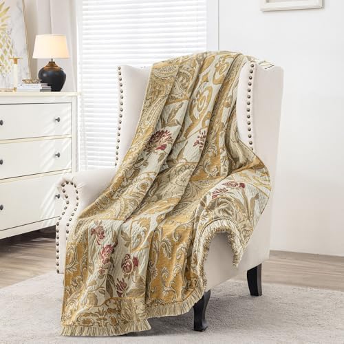 Loom and Mill Damask Patchwork Throw Blankets for Bed, Beige Yellow,52"x72" by LoomandMill