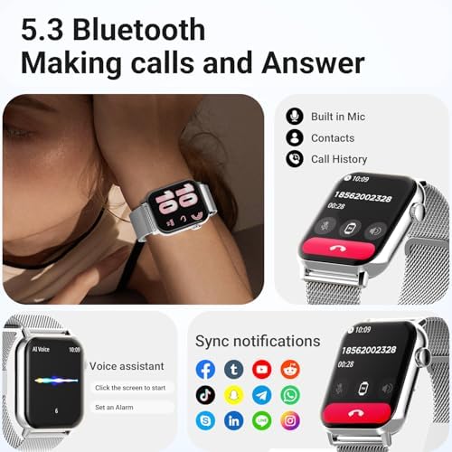Smart Watches for Women - 1.83'' HD 2026 Fitness Tracker with Answer and Make Calls with Heart Rate Sleep SpO2 Monitor 120+ Sport Modes IP68 Waterproof and Compatible iPhone and Android (Silver) - Image 2