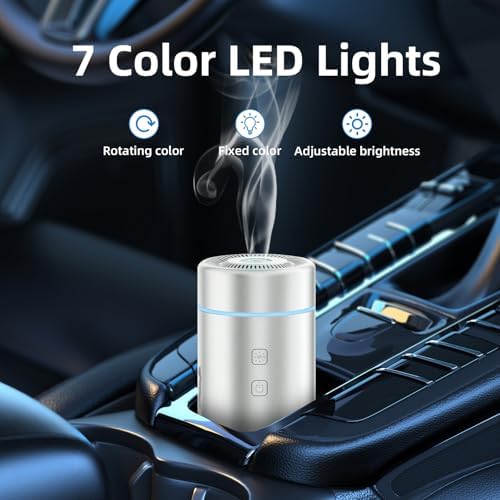 SEEDSEEL 100ML Car Essential Oil Diffuser, Rechargeable Battery Powered, Cordless Portable Aromatherapy Diffuser with 7 LED Color Lights 2 Timer Modes for Car Room Home Office (Silver) - Image 6