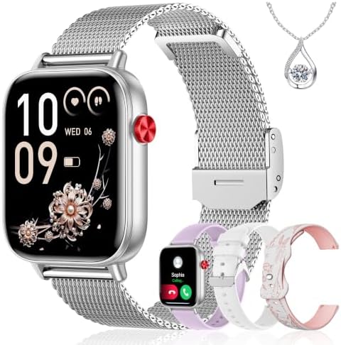 Iaret Smart Watch for Women, 1.83" HD Fitness Tracker with 4 Bands, Answer/Make Calls, Heart Rate/Sleep/SpO2/Step Tracking, 100+ Sport Modes, Android/iPhone Compatible Gift (Silver) by Iaret