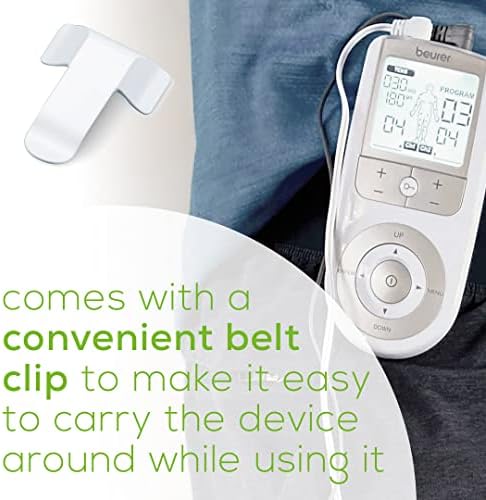 Beurer EM44 TENS Unit Muscle Stimulator with 50 Intensity Levels for Muscle Pain Relief, Muscle Stimulator Includes 4 Electrode TENS Pads, Belt Clip, and Batteries with Tens Machine, FSA-HSA - Image 6