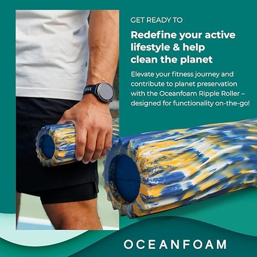 Oceanfoam Ripple Travel Foam Roller (11" x 3.35") Firm Mini Foam Roller for Physical Therapy, Deep Tissue Massage, Back Pain, High Density, Wave Textured, Yoga, Exercise (Royal Gold & Natural Marbled) - Image 4