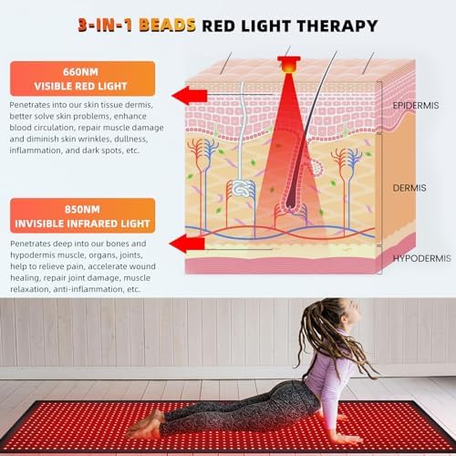 Red Light Therapy Mat Full Body, 71"x31" Red Light Blanket Infrared Light Therapy Heating Pad Super Large 1280 LEDs 660nm&850nm for Whole Body Pain Relief, Body Relax, Energy Recovery, Joint Repair - Image 2