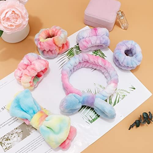 WHAVEL 6PCS Spa Headband and Wristbands Set, Face Wash Headband Wrist Bands for Washing Face Makeup Skincare Hair Band Skin Care Accessories Tools - Image 4