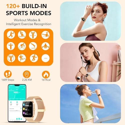 Smart Watch for Women with Bluetooth Calling, Fashion Fitness Tracker, 1.85" HD Touch Screen, AI Voice Assistant, Heart Rate Sleep Monitor, 120+ Sports Modes, Compatible with Android iPhone, 2 Bands - Image 4