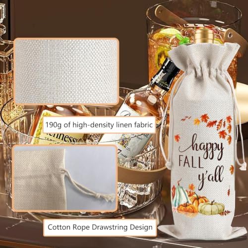 1Pcs Happy thanksgiving Wine Bag Happy Fall Y'all Wine Bag Thanksful Gifts Wine Bag, with 1Pcs Kraft Blessing Cards and natural jute rope - Image 3