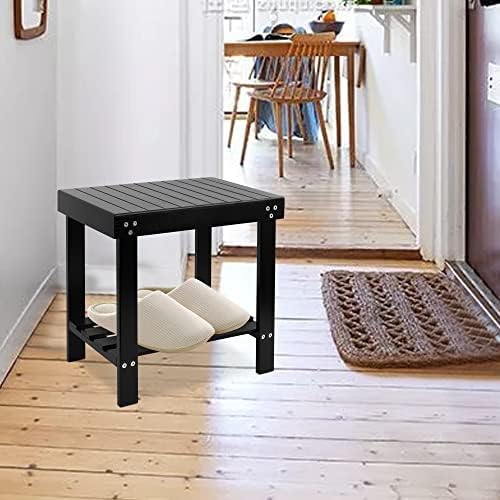 VaeFae Bamboo Spa Bench Seat Stool Foot Rest Shaving Stool with Non-Slip Feets Storage Shelf for Shampoo Towel,Works in Bathroom/Living Room/Bedroom/Garden Leisure (Black) - Image 6