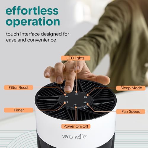 SereneLife Portable Air Purifier | Small Air Purifier For Home, Allergies, Pet Hair & Bedrooms | Filter Change Reminder & Aroma Box | Filtration Removes Dust, & Smoke Odor | Timer & Sleep Mode | White - Image 3