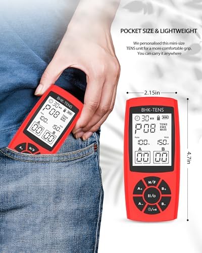 Rechargeable TENS Unit Machine for Pain Relief Therapy, Electronic EMS Muscle Stimulator for Shoulder Pain Relief, TENS&EMS Stimulator for Back Pain, Shoulder Neck Pain Relief, Sciatica Pain, red - Image 3