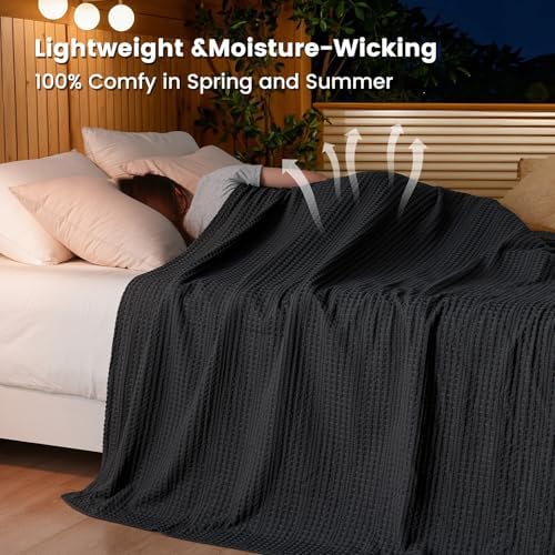 PHF Lightweight Waffle Weave Blanket Twin Size 66"x 90", Soft Woven Summer Blanket for Hot Sleepers - Aesthetic Home Decor for Couch Bed Sofa, Pet Friendly, Black - Image 7