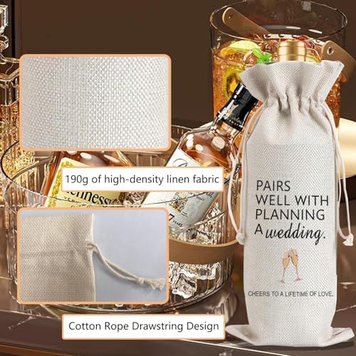 1Pcs Wedding Engagement Gifts for Couple, Mr & Mrs Gift, Newlywed Wine Bag Weeding Gift Wine Bag with 1Pcs Kraft Blessing Cards and natural jute rope - Image 3