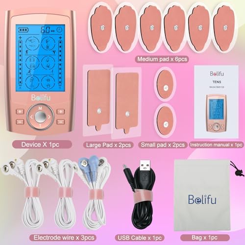 Belifu Dual Channel TENS EMS Unit 24 Modes Muscle Stimulator for Pain Relief Therapy, Electronic Pulse Massager Muscle Massager with 10 Pads, Dust-Proof Drawstring Storage Bag - Image 6
