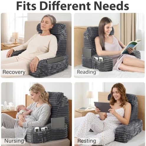 ENITYA 19" Large Back Pillow for Bed Sitting Up with Armrests & Big Pockets - Image 6