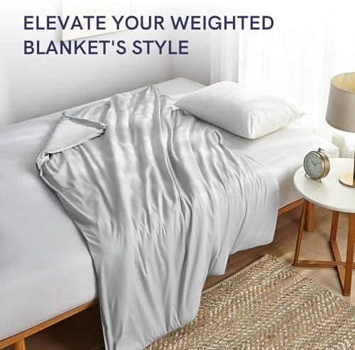 YnM Exclusive Cotton Duvet Cover for Weighted Blankets with 16 Strings (Light Grey, 88"x104") - Image 6