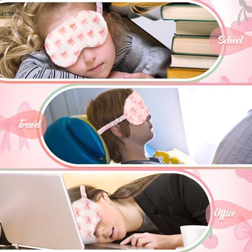 Cuffbow 6 Pack Fuzzy Sleep Masks Plush Eye Mask,Bow,Pink - Image 5