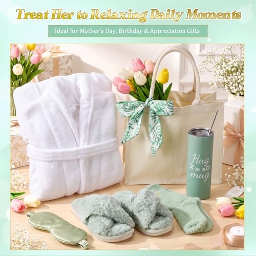 Patelai 7 Pcs Birthday Gifts for Women Spa Robe and Slippers Set Self Care Gift Basket for Women Spa Gift Basket for Friend - Image 5