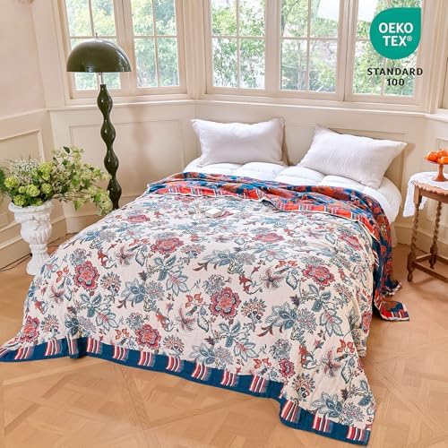 MSGKV Boho Throw Blanket 90"x108" Summer Cotton Floral Blanket for King - Image 6